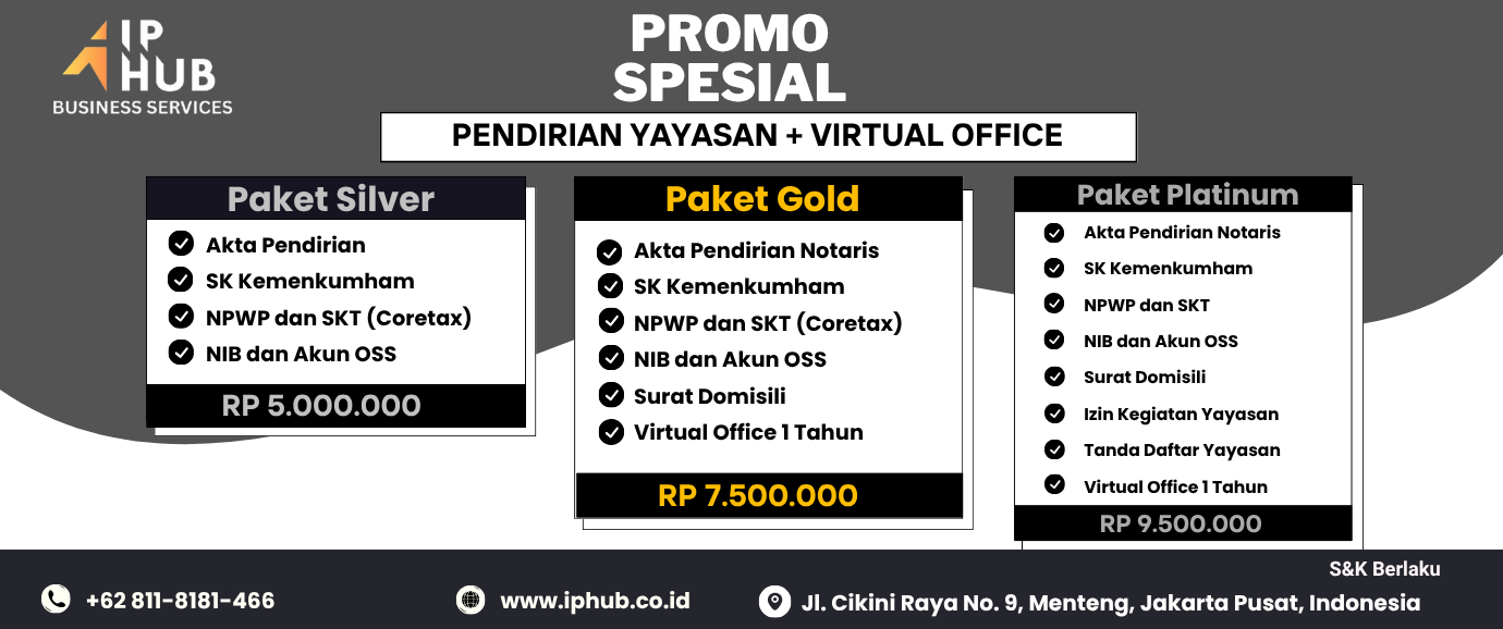 <p><b>Build your dream company without the hassle of licensing.</b></p><p><b>Special Promotion</b></p><p><b>Foundation and Virtual Office Establishment</b></p><p><b>Contact Us for More Information</b></p>